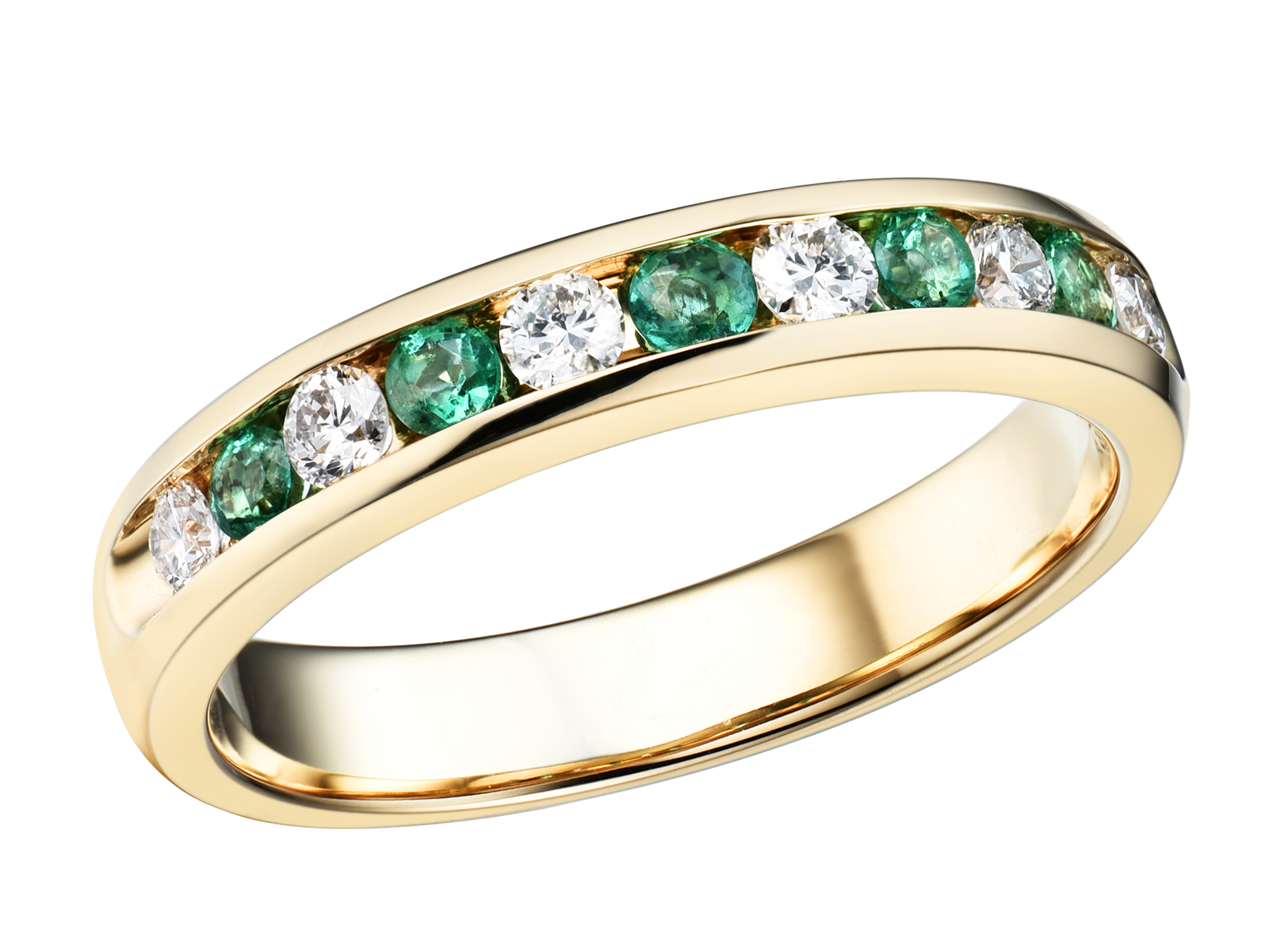 Haakonsen rekkering i gull med smaragder og diamanter 0.29 ct.