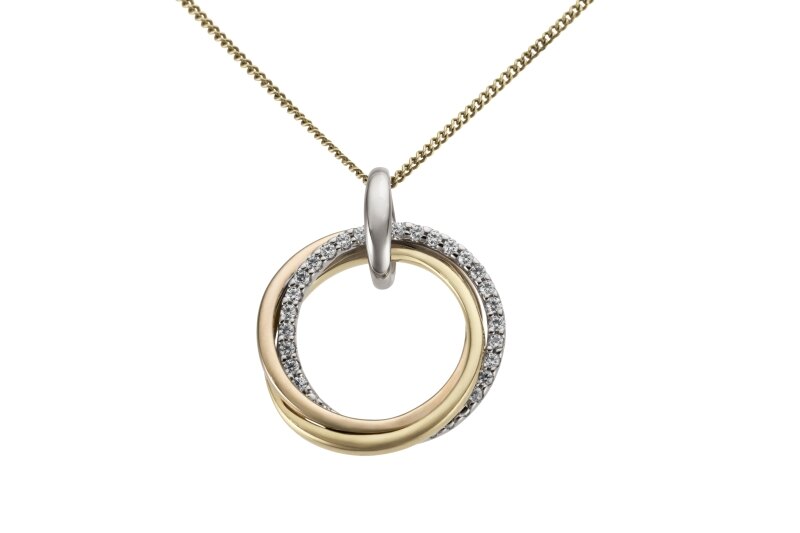 Haakonsen anheng i gull, hvitt og rosè gull med diamanter 0.12 ct.