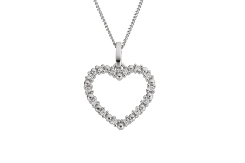 Haakonsen hjerte anheng i hvitt gull med diamanter 0.1 ct.